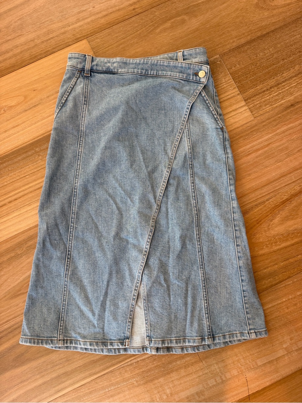 Stella McCartney Light Wash Denim Wrap Midi Skirt - Blue